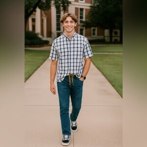 Van Heusen‎ Short Sleeve Plaid Cotton Button Up Shirt. Men’s Large 16-16 1/2.